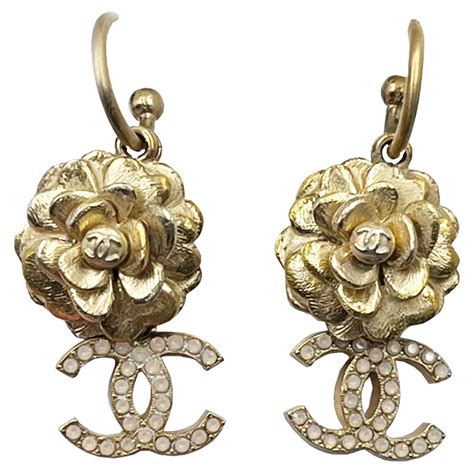 chanel gold camellia flower dangle earrings|chanel camelia earrings authentic.